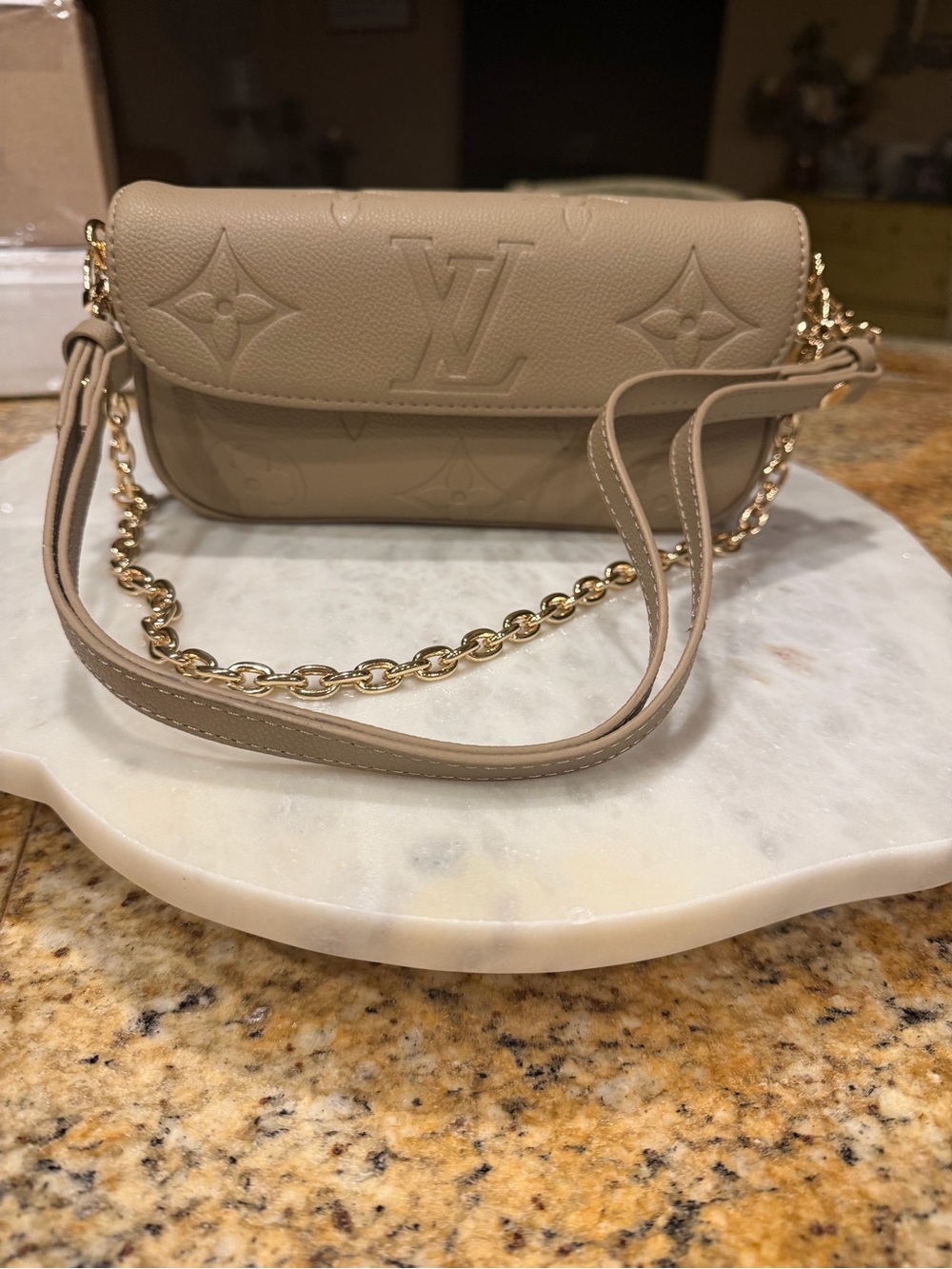 Louis Vuitton Taupe Embossed Monogram Chain Crossbody